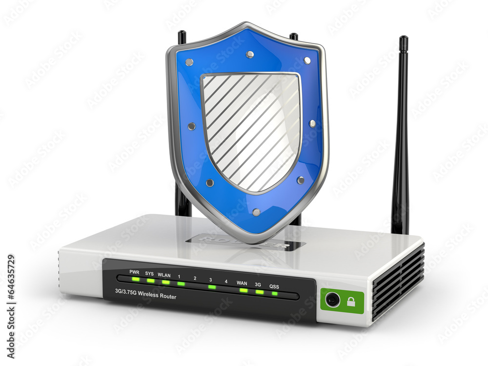 Poster Internet security. Router with shield.