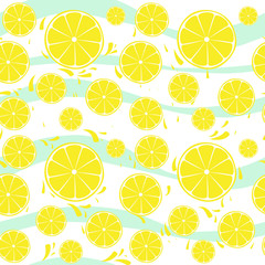 Lemons slices seamless pattern splash on blue white