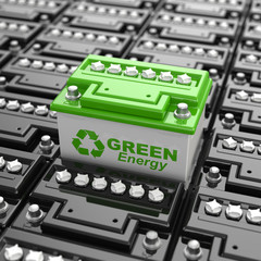 Car battery recycling. Green energy. Background from accumulator