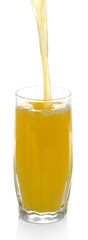 Juice pouring into glass isolated on white