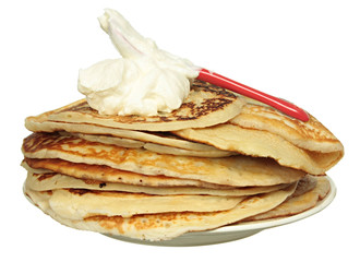 Pile of pancakes isolated on white background