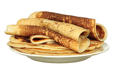 Pile of pancakes isolated on white background