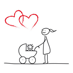 Endlich Mama sein. Mutter mit Baby, Kleinkind im Kinderwagen, Elternzeit für Mütter nutzen, Kindererziehung, Betreuung und Erziehung von Kindern, vektor, isoliert