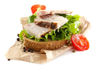 Delicious sandwiches with meet isolated on white