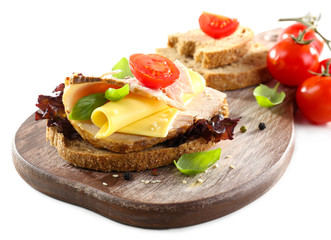 Delicious sandwiches with meet isolated on white