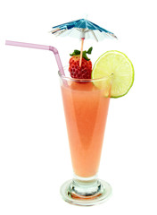 Exotic fruit juice cocktail, on white background