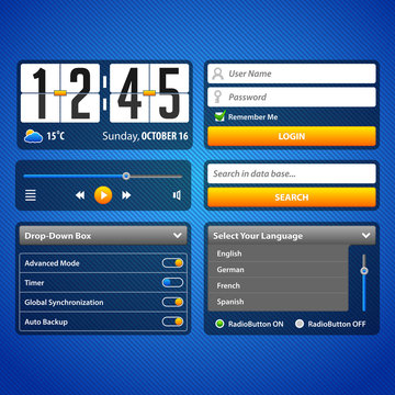 Simple UI Elements Blue Yellow. White Smartphone 480x800