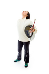Female fencer looking sad