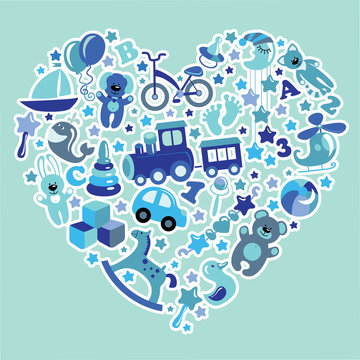 Toys icons for baby boy in  Heart,Blue colors