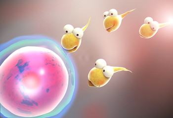 Egg Fertilization and Expressive Spermatozoa - obrazy, fototapety, plakaty