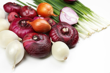 Different raw onion, isolated on white