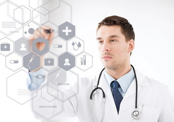 doctor with stethoscope and virtual screen