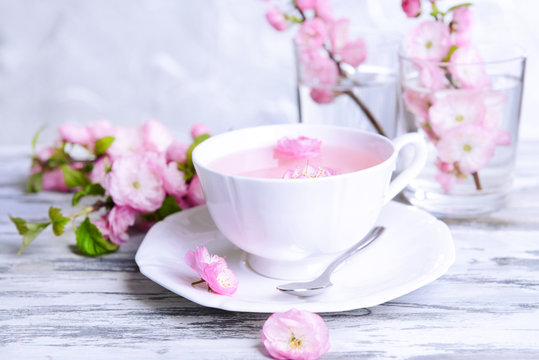 Beautiful Fruit Blossom With Cup Of Tea