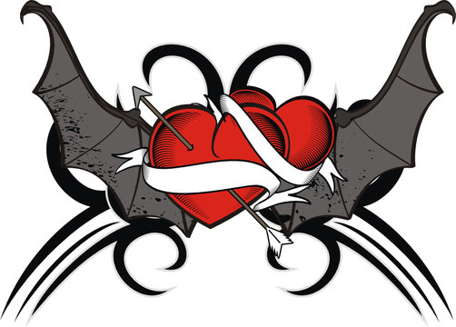 heart wings bat tattoo sticker vector