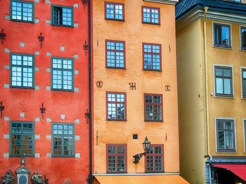 Colorful building exteriors in Stockholm Sweden