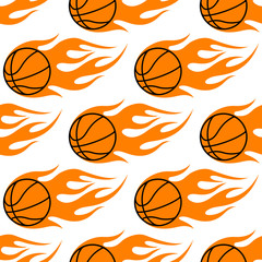 Flaming basketballs seamless pattern
