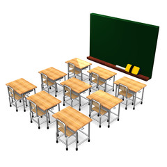 Black Board And Some School Desks