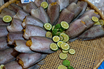 Dried Sepat Siam with Kaffir lime to protect fishy smell