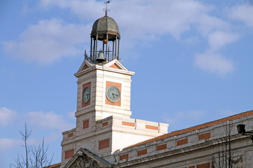 Puerta del Sol clock at the square, Madrid city, Spain