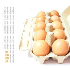 Chicken brown eggs in a carton package
