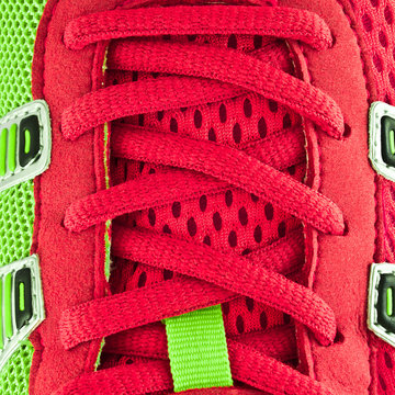closeup of a red sneaker laces