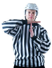 Hockey referee demonstrate timeout gesture