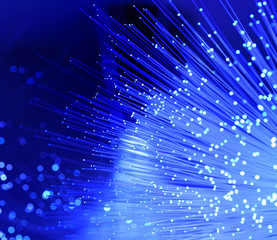 optical fibres dinamic flying from deep on technology background