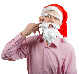 Santa shaving his  foam beard