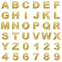 golden alphabet on white background