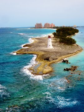 A lighthouse at the harbor entrance in Nassau, Bahamas