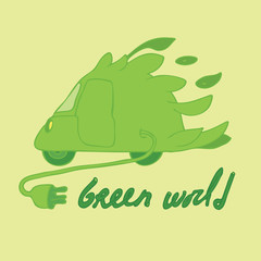 eco car, green world, vector illustration