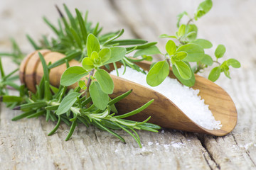 Healthy sea salt and fresh herbs © Miroslawa Drozdowski