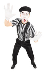 Male actor mimicking with hands