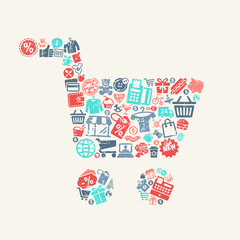 Cart with the background pattern with shopping  icons