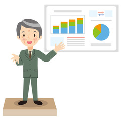 プレゼンをしているシニア男性