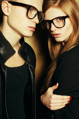 Eyewear concept. Family portrait of gorgeous twins