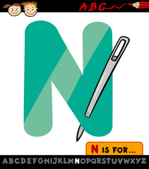 letter n with needle cartoon illustration