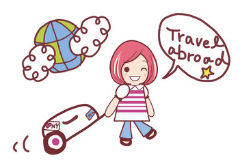 海外旅行へGO 　女の子のベクターイラスト