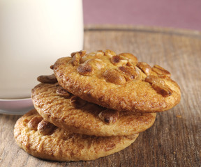 Homemade cookies with nuts and milk