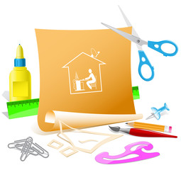 Home work. Paper template. Raster illustration.