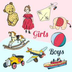 Naklejka premium Toys sketch icons set