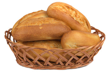 buns in the bread basket on white background