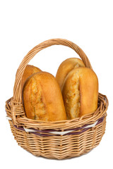 buns in the bread basket on white background