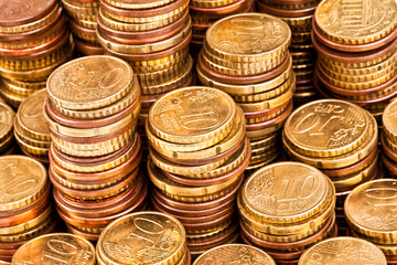 stacked euro coins, closeup detail. wealth and savings, finance economy