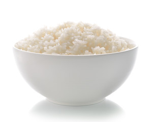 Rice in a bowl on a white background