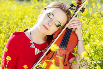 Portrait of girl with her violin