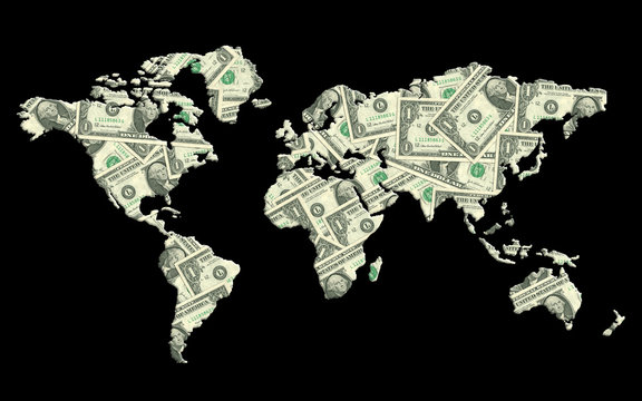 World map made from money texture. Money concept