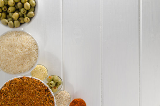 Spices on white wood