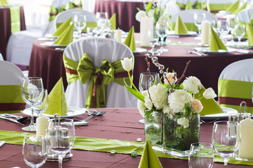 flowers on the table, table set for wedding