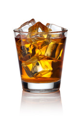 Glass of scotch whiskey and ice